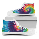Rainbow Tie Dye Print White High Top Shoes