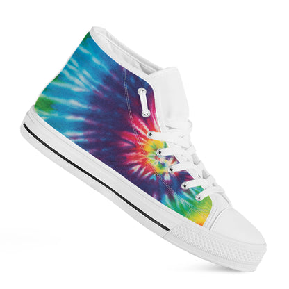 Rainbow Tie Dye Print White High Top Shoes