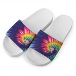 Rainbow Tie Dye Print White Slide Sandals