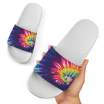 Rainbow Tie Dye Print White Slide Sandals