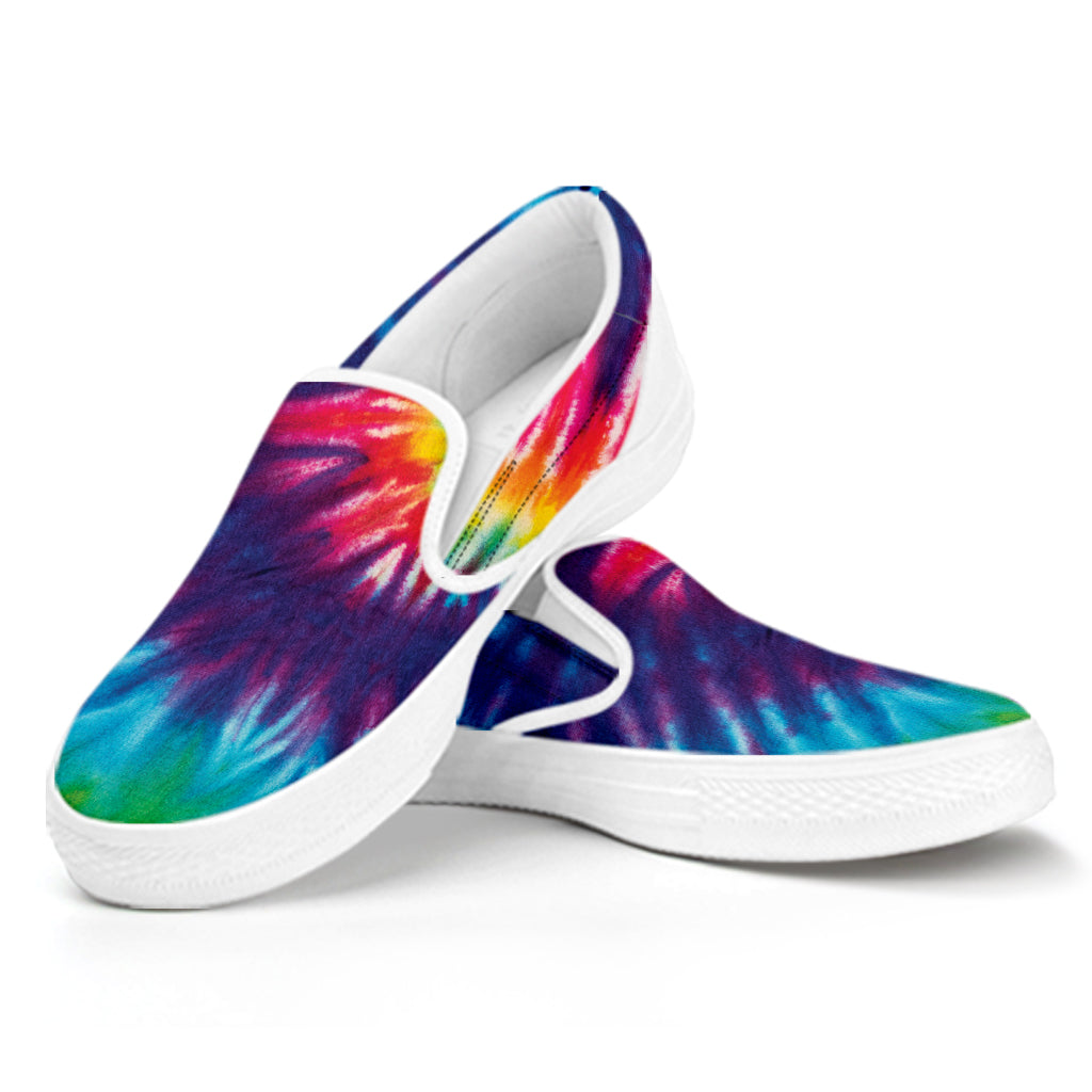 Rainbow Tie Dye Print White Slip On Shoes