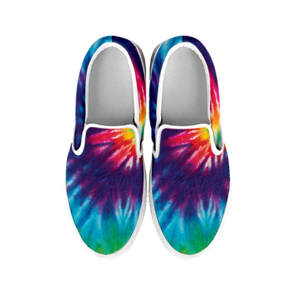 Rainbow Tie Dye Print White Slip On Shoes