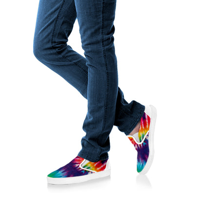 Rainbow Tie Dye Print White Slip On Shoes