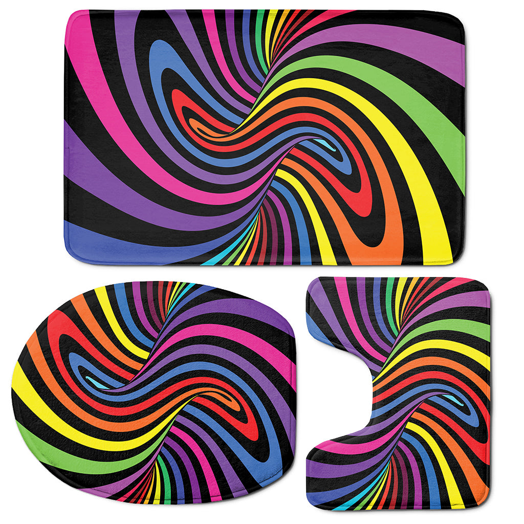 Rainbow Torus Psychedelic Print 3 Piece Bath Mat Set