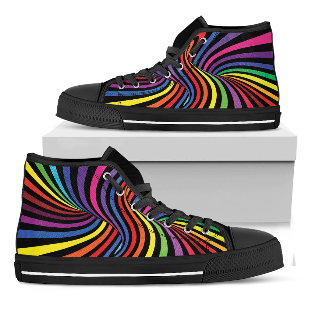 Rainbow Torus Psychedelic Print Black High Top Shoes