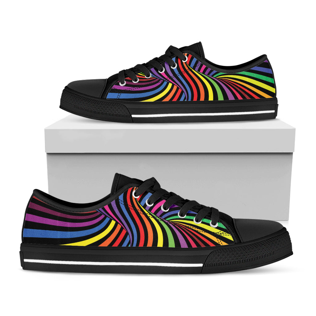 Rainbow Torus Psychedelic Print Black Low Top Shoes