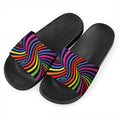 Rainbow Torus Psychedelic Print Black Slide Sandals