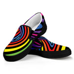 Rainbow Torus Psychedelic Print Black Slip On Shoes