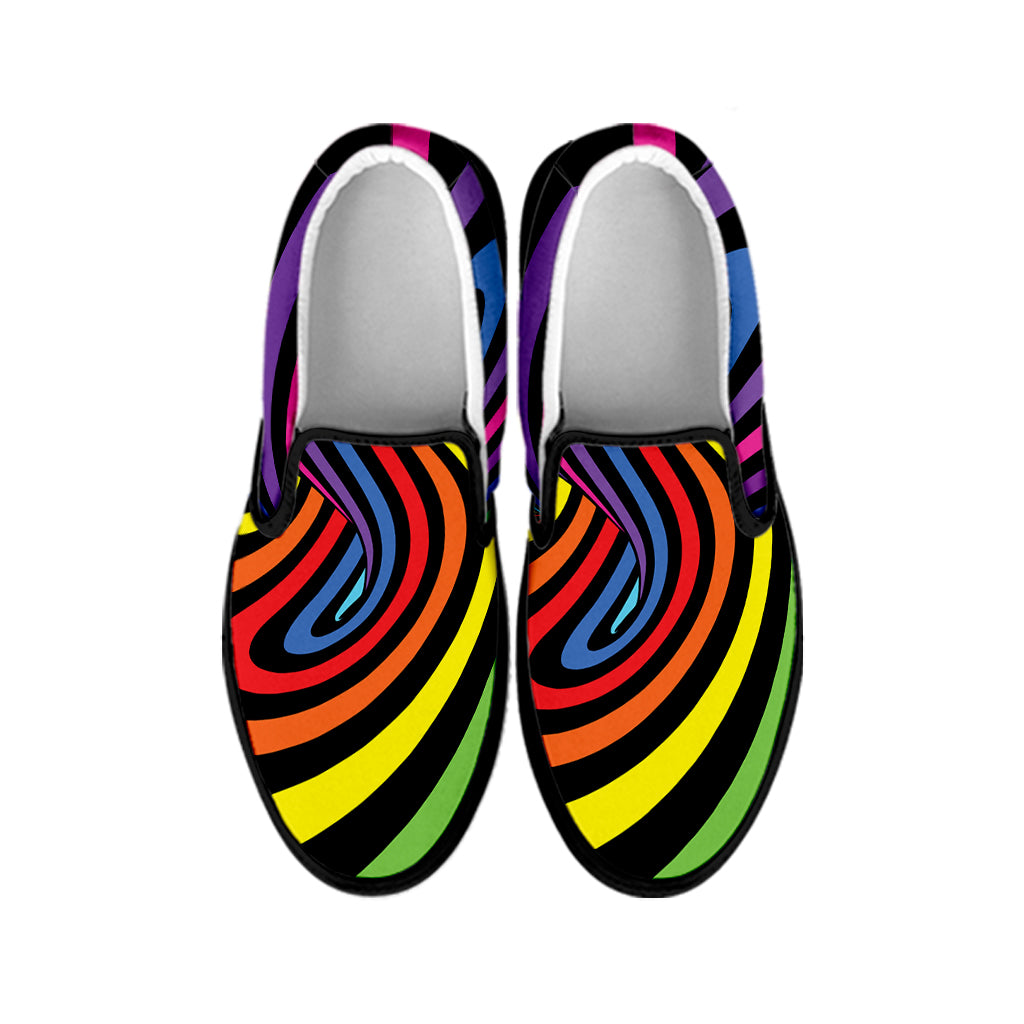 Rainbow Torus Psychedelic Print Black Slip On Shoes