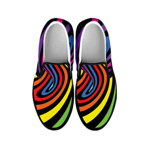 Rainbow Torus Psychedelic Print Black Slip On Shoes