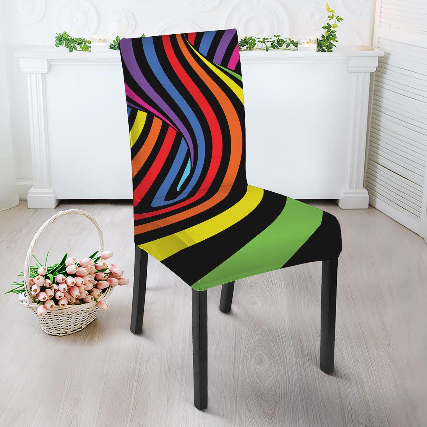 Rainbow Torus Psychedelic Print Dining Chair Slipcover