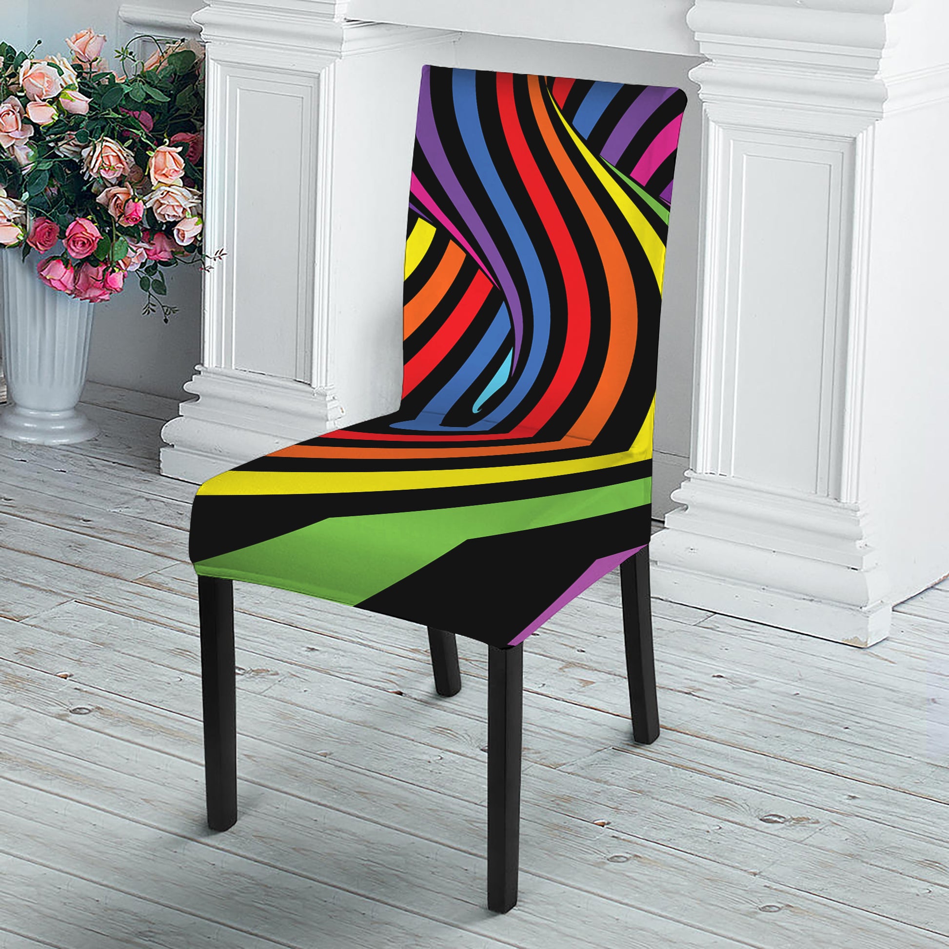 Rainbow Torus Psychedelic Print Dining Chair Slipcover