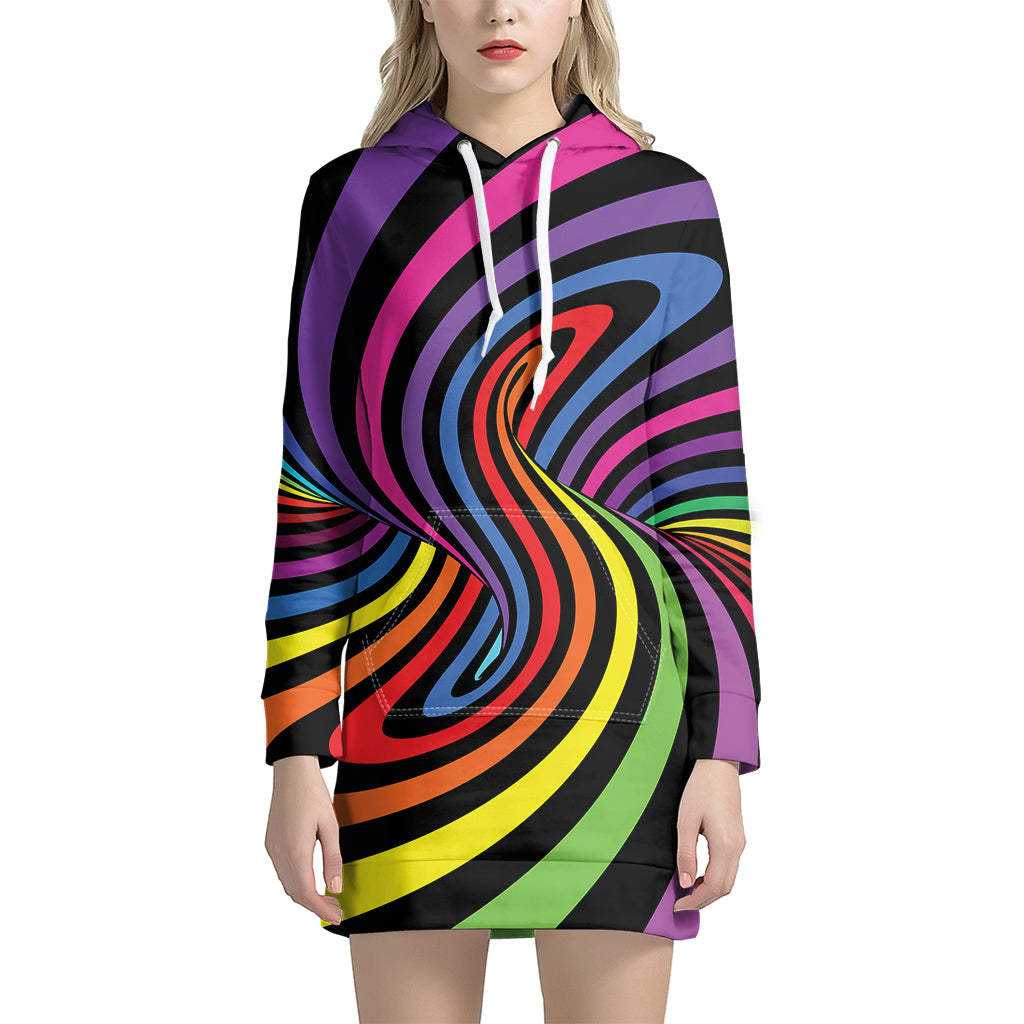 Rainbow Torus Psychedelic Print Hoodie Dress