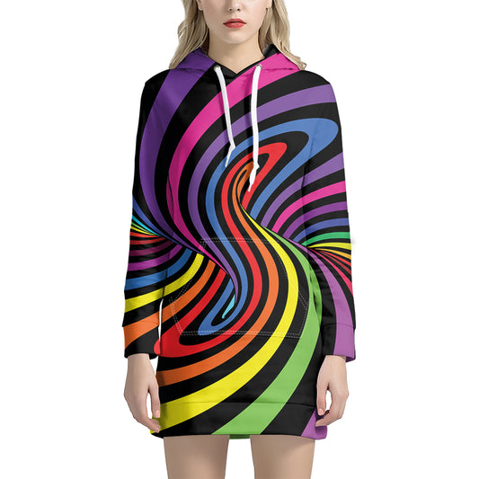 Rainbow Torus Psychedelic Print Hoodie Dress