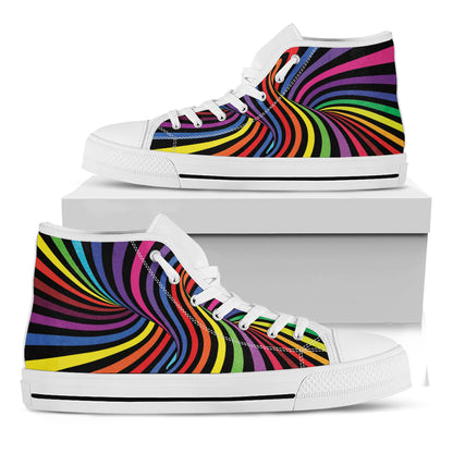 Rainbow Torus Psychedelic Print White High Top Shoes