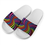 Rainbow Torus Psychedelic Print White Slide Sandals