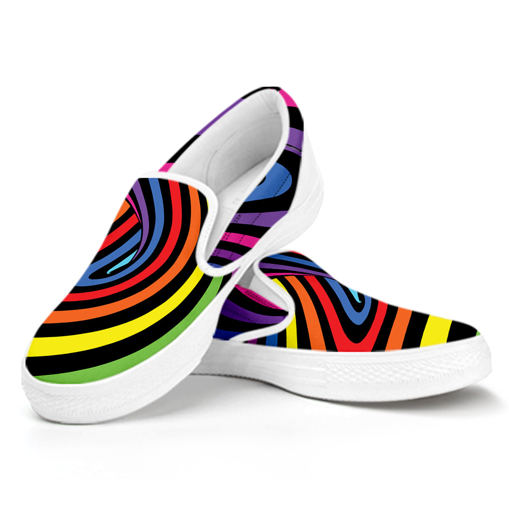 Rainbow Torus Psychedelic Print White Slip On Shoes
