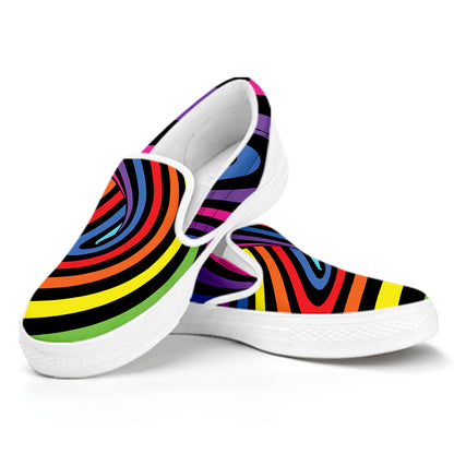 Rainbow Torus Psychedelic Print White Slip On Shoes