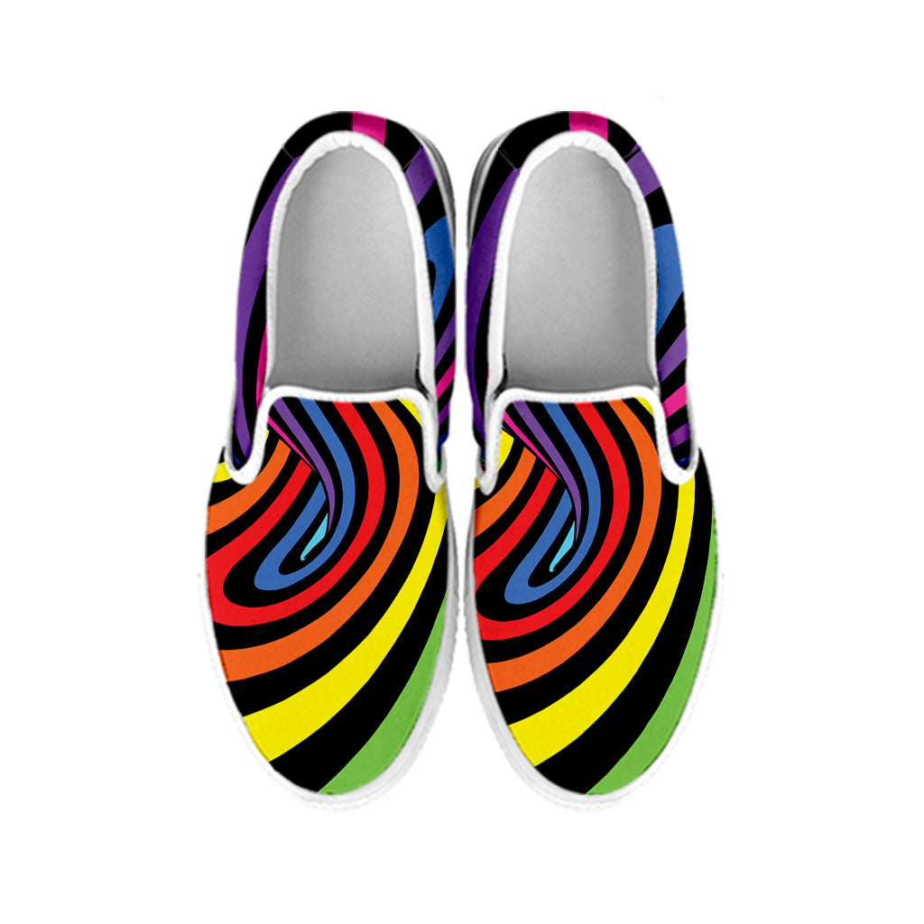 Rainbow Torus Psychedelic Print White Slip On Shoes