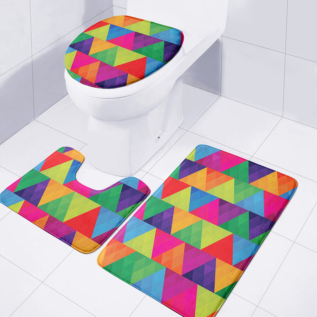 Rainbow Triangles Pattern Print 3 Piece Bath Mat Set