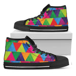 Rainbow Triangles Pattern Print Black High Top Shoes