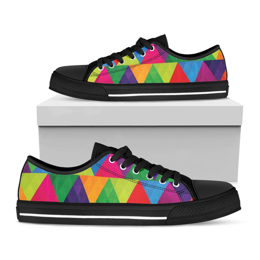 Rainbow Triangles Pattern Print Black Low Top Shoes