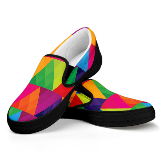 Rainbow Triangles Pattern Print Black Slip On Shoes