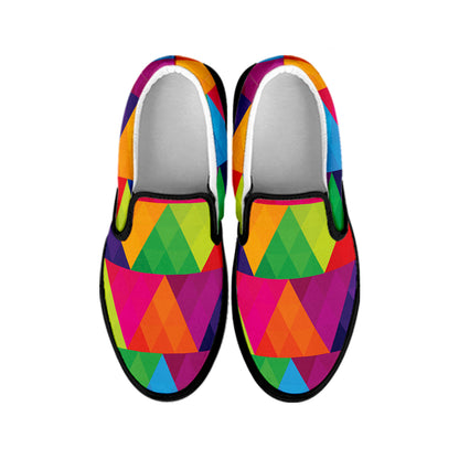 Rainbow Triangles Pattern Print Black Slip On Shoes