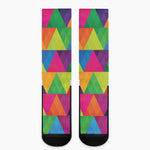 Rainbow Triangles Pattern Print Crew Socks