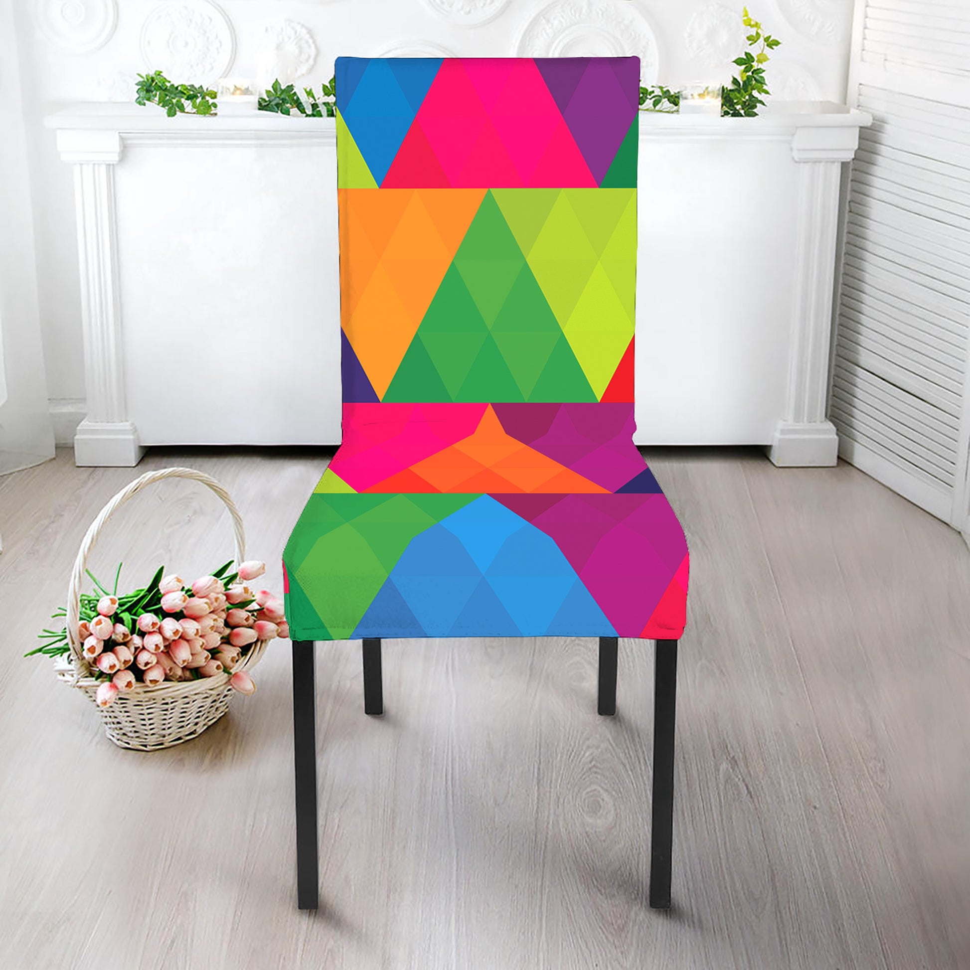 Rainbow Triangles Pattern Print Dining Chair Slipcover