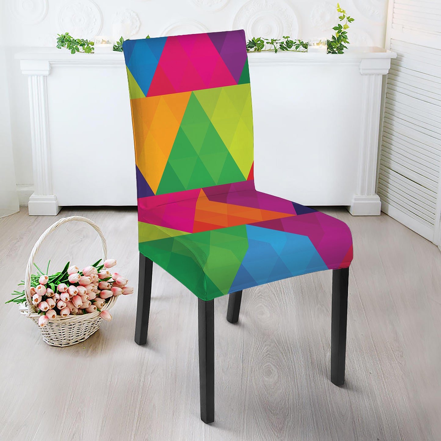 Rainbow Triangles Pattern Print Dining Chair Slipcover