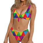 Rainbow Triangles Pattern Print Front Bow Tie Bikini