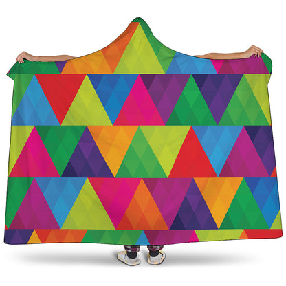 Rainbow Triangles Pattern Print Hooded Blanket