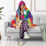 Rainbow Triangles Pattern Print Hooded Blanket