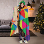 Rainbow Triangles Pattern Print Hooded Blanket
