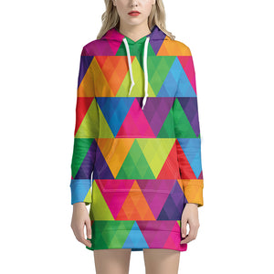 Rainbow Triangles Pattern Print Hoodie Dress