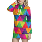 Rainbow Triangles Pattern Print Hoodie Dress