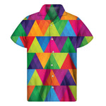 Rainbow Triangles Pattern Print Men's Short Sleeve Shirt