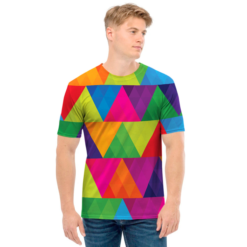 Rainbow Triangles Pattern Print Men's T-Shirt