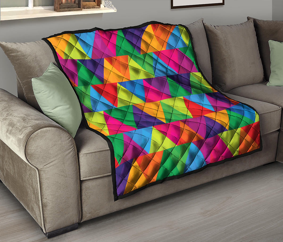 Rainbow Triangles Pattern Print Quilt