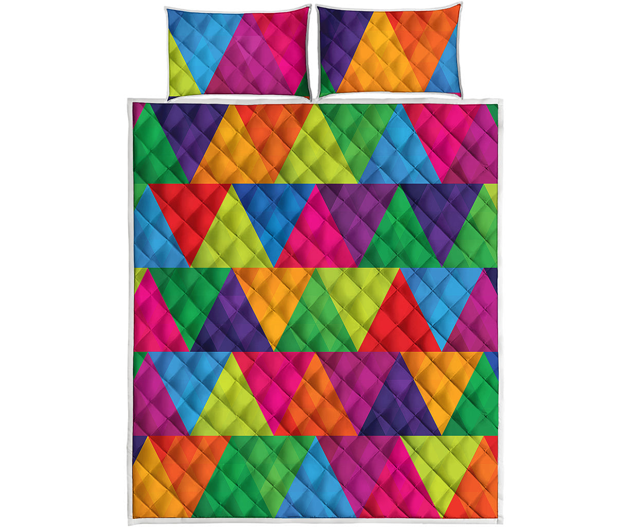 Rainbow Triangles Pattern Print Quilt Bed Set
