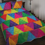 Rainbow Triangles Pattern Print Quilt Bed Set