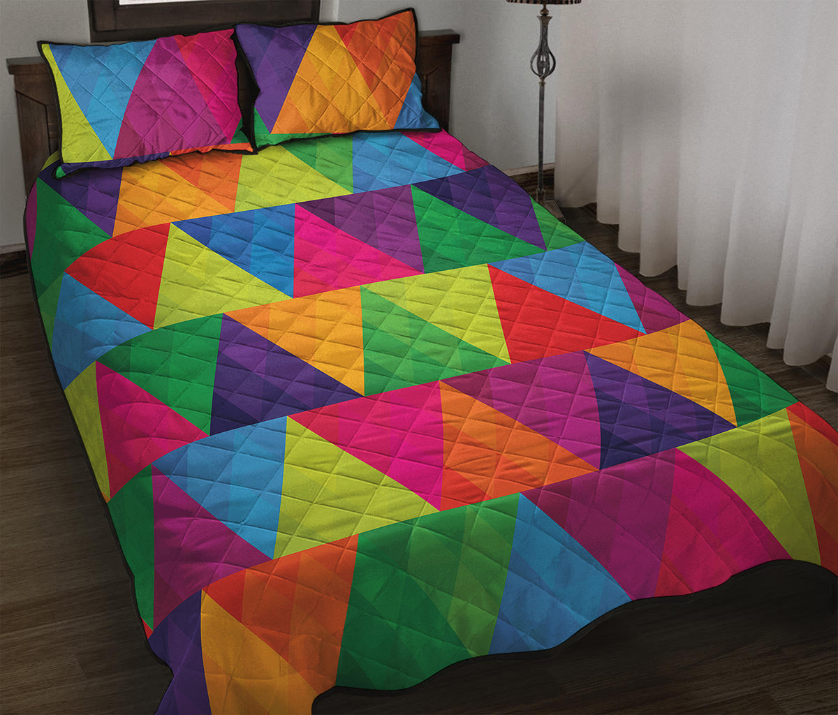 Rainbow Triangles Pattern Print Quilt Bed Set