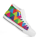 Rainbow Triangles Pattern Print White High Top Shoes