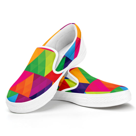 Rainbow Triangles Pattern Print White Slip On Shoes