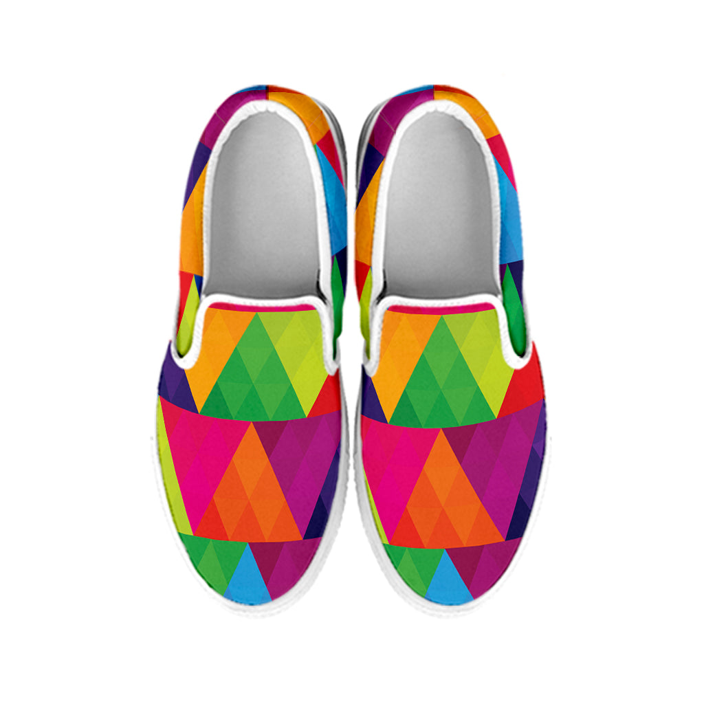 Rainbow Triangles Pattern Print White Slip On Shoes