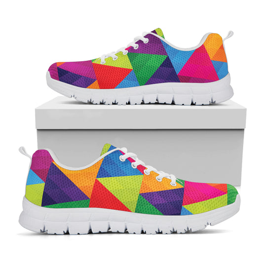 Rainbow Triangles Pattern Print White Sneakers