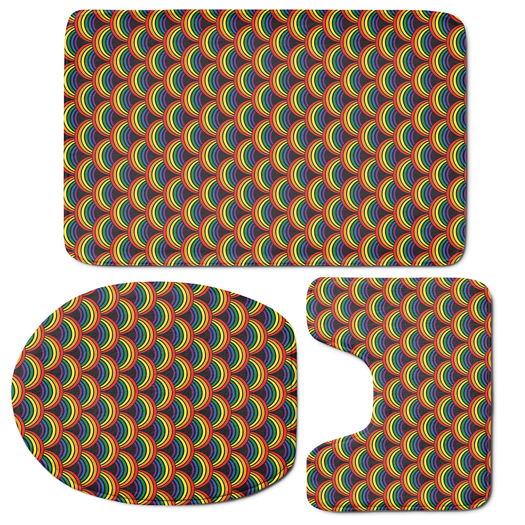 Rainbow Wave Pattern Print 3 Piece Bath Mat Set