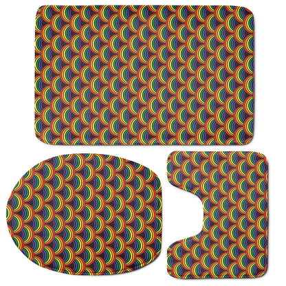 Rainbow Wave Pattern Print 3 Piece Bath Mat Set