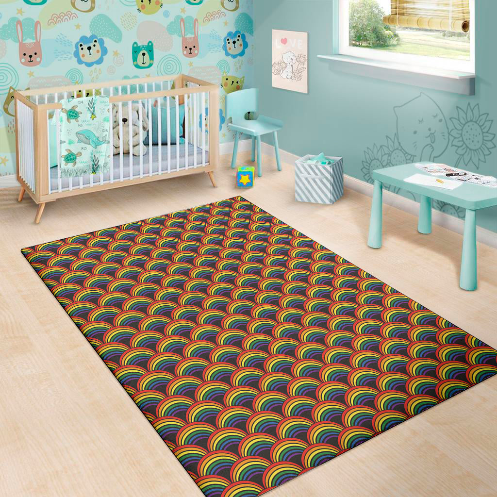 Rainbow Wave Pattern Print Area Rug